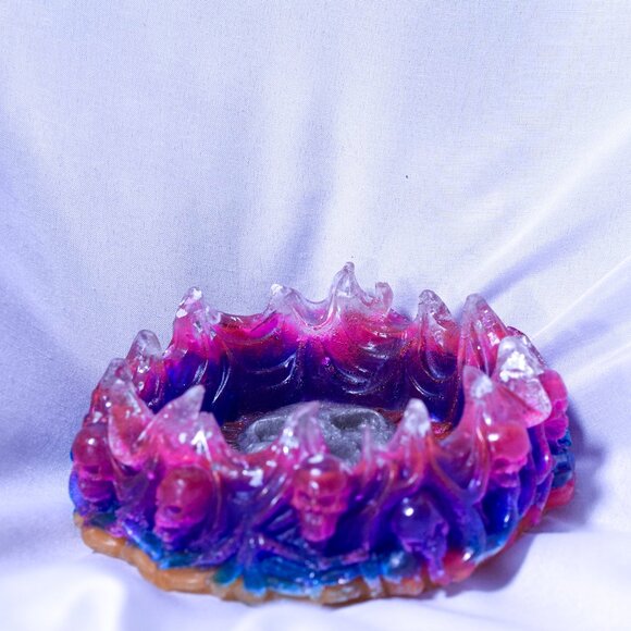 Purple & Blue Ashtray w/ Skulls and Flames - Picture 1 of 2